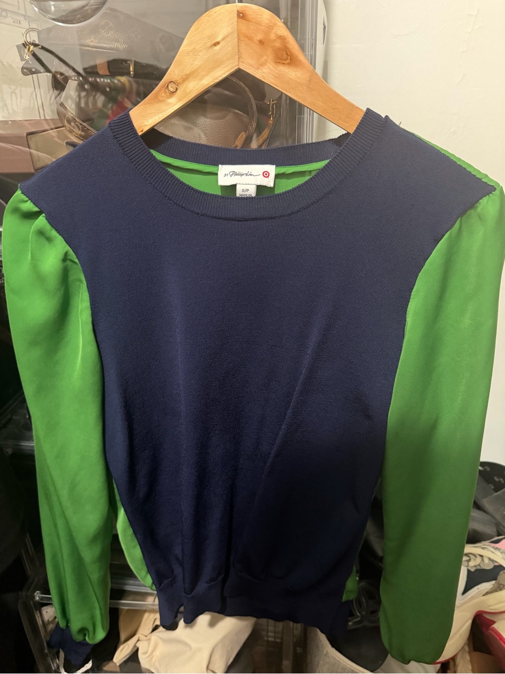 3.1 Phillip Lim for Target Navy and Green Colorblock Long Sleeve Top